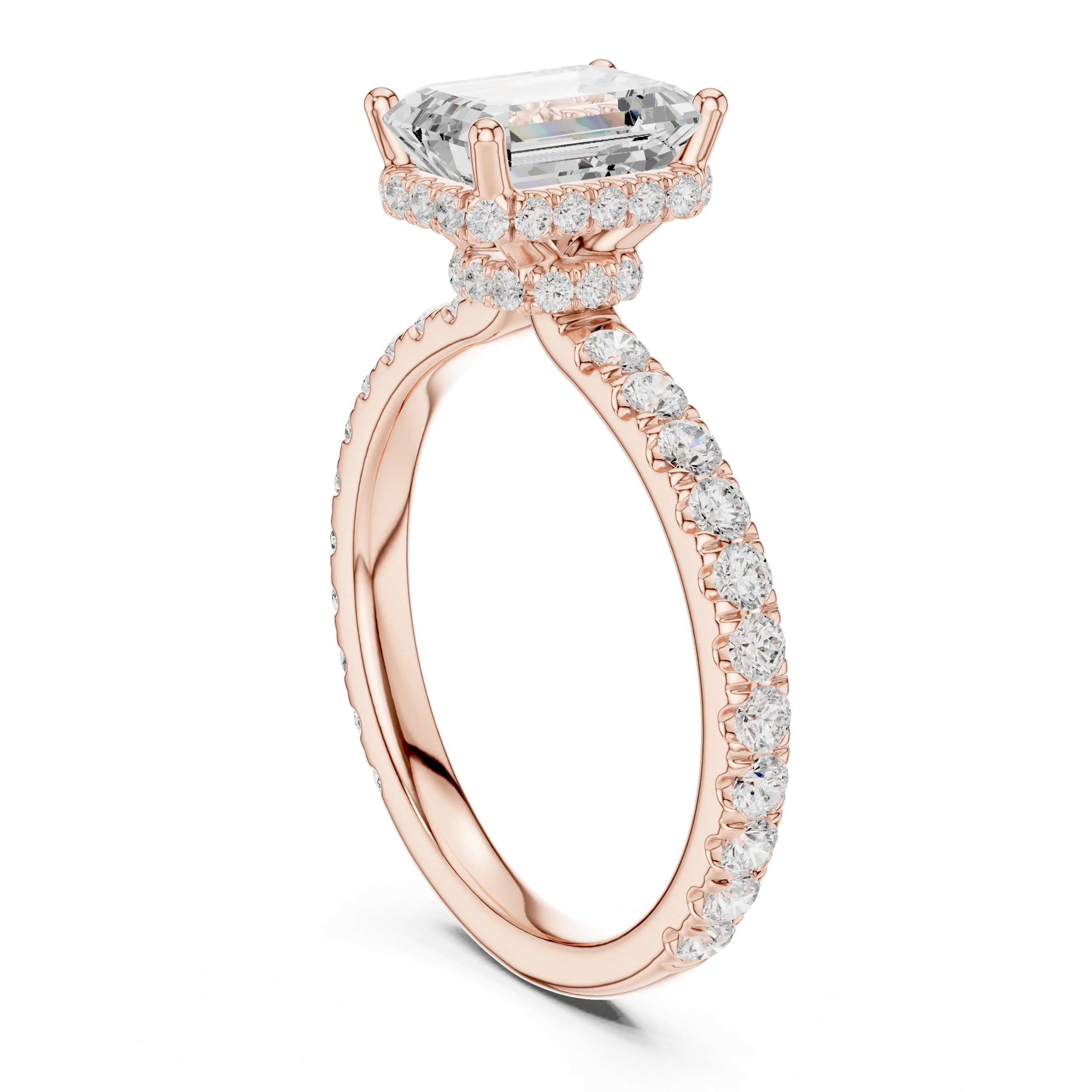 Emerald Cut Diamond Double Halo Pave Engagement Ring
