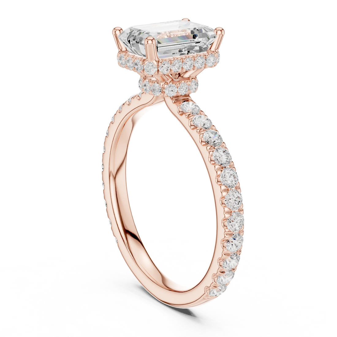 Emerald Cut Diamond Double Halo Pave Engagement Ring