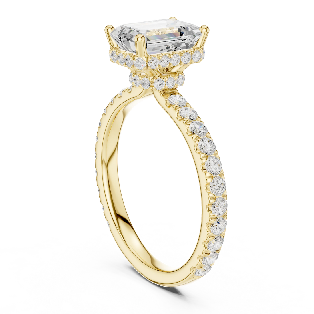 Emerald Cut Diamond Double Halo Pave Engagement Ring