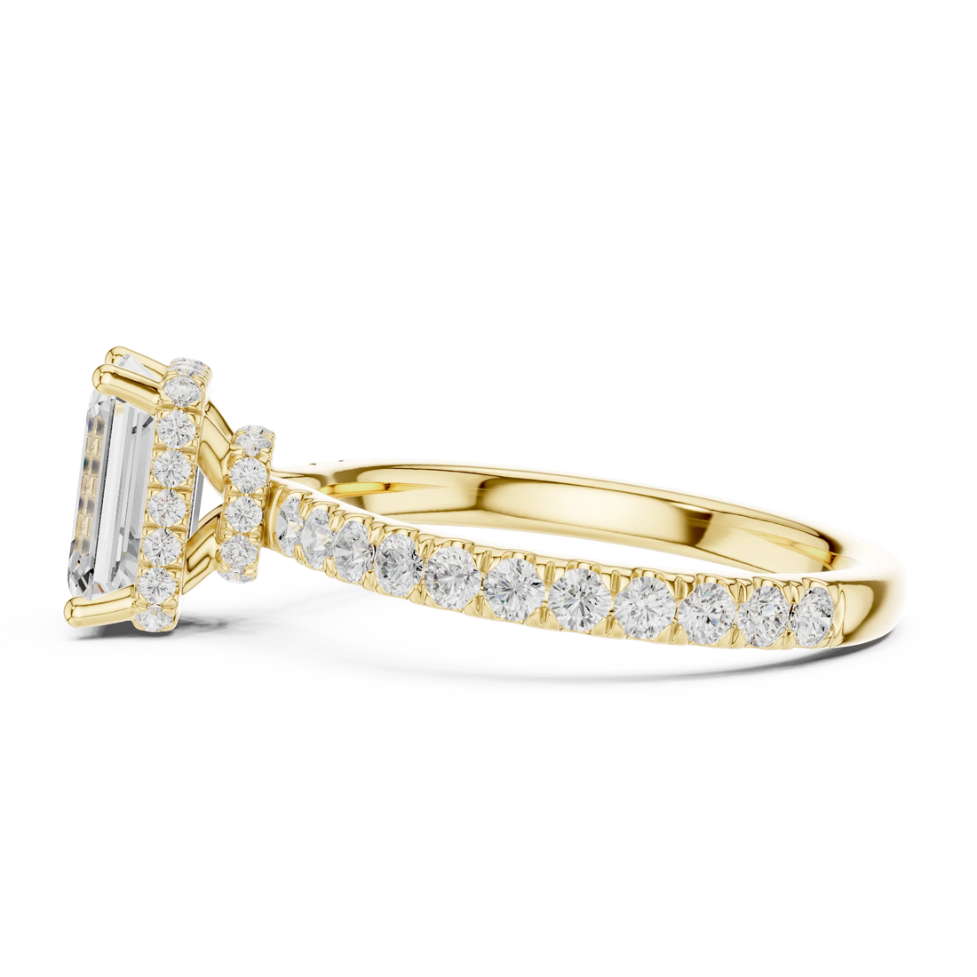 Emerald Cut Diamond Double Halo Pave Engagement Ring