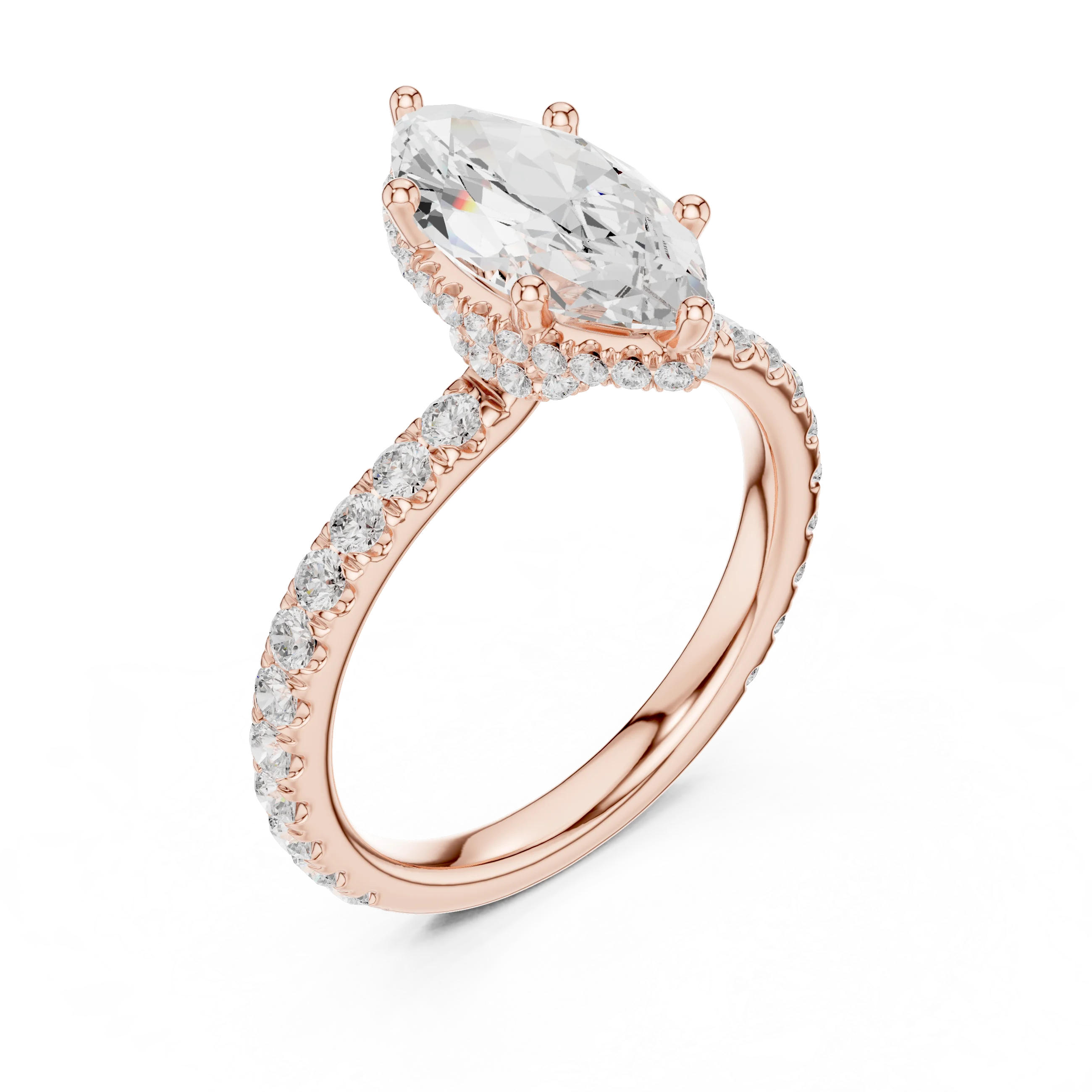 Marquise Cut Diamond Double Halo Pave Engagement Ring