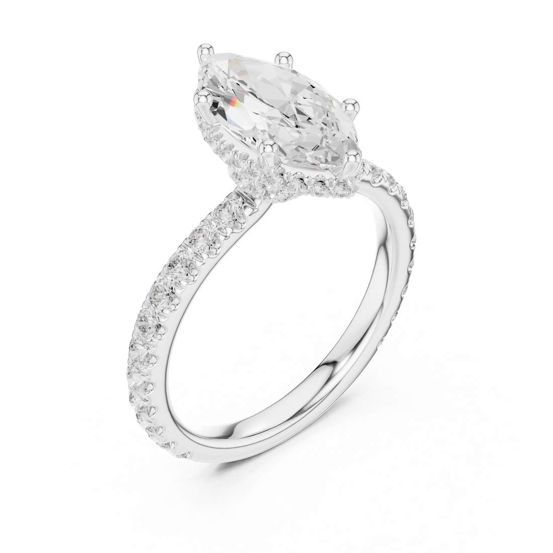 Marquise Cut Diamond Double Halo Pave Engagement Ring