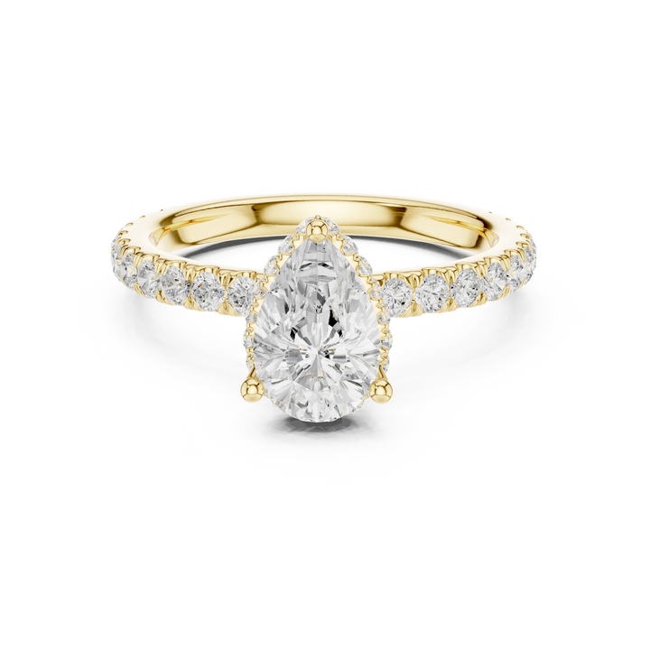 Pear Cut Diamond Double Halo Pave Engagement Ring