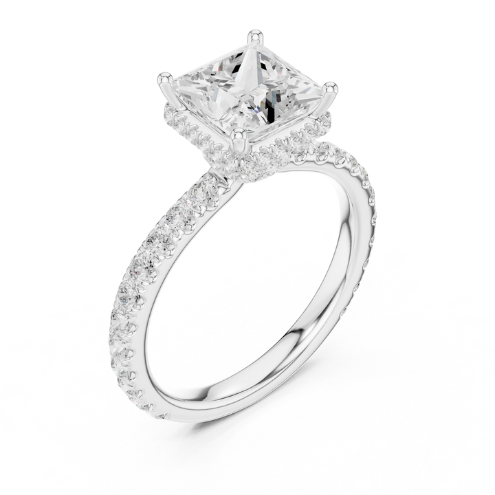 Princess Cut Diamond Double Halo Pave Engagement Ring