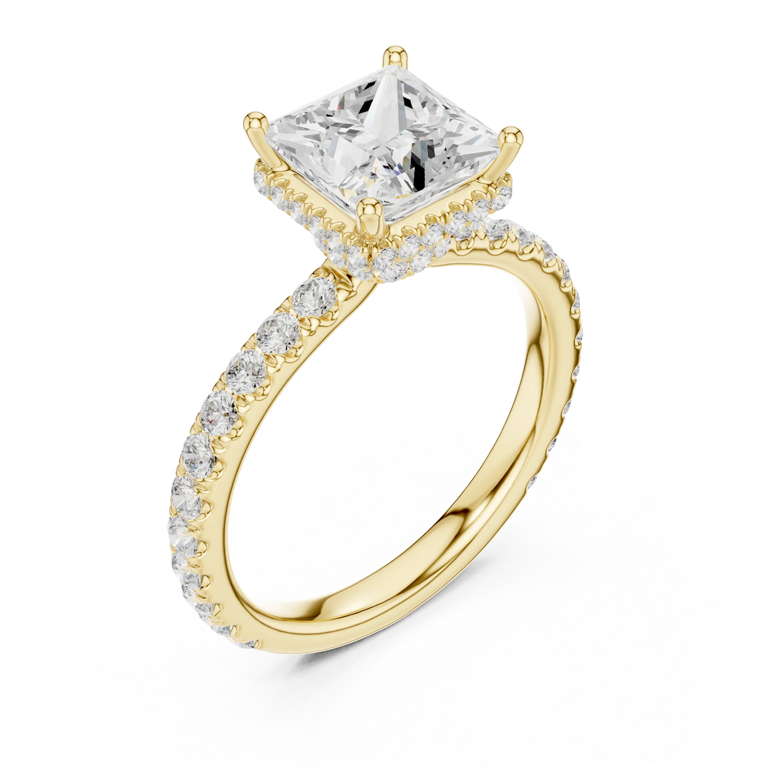 Princess Cut Diamond Double Halo Pave Engagement Ring