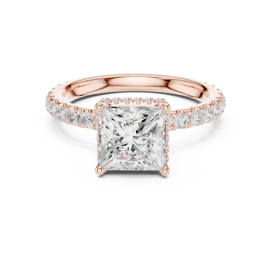 Princess Cut Diamond Double Halo Pave Engagement Ring