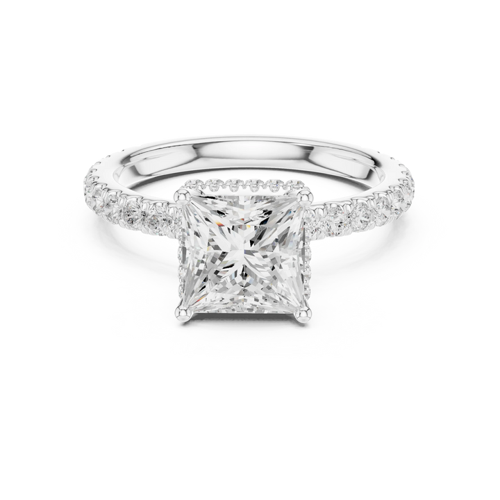 Princess Cut Diamond Double Halo Pave Engagement Ring