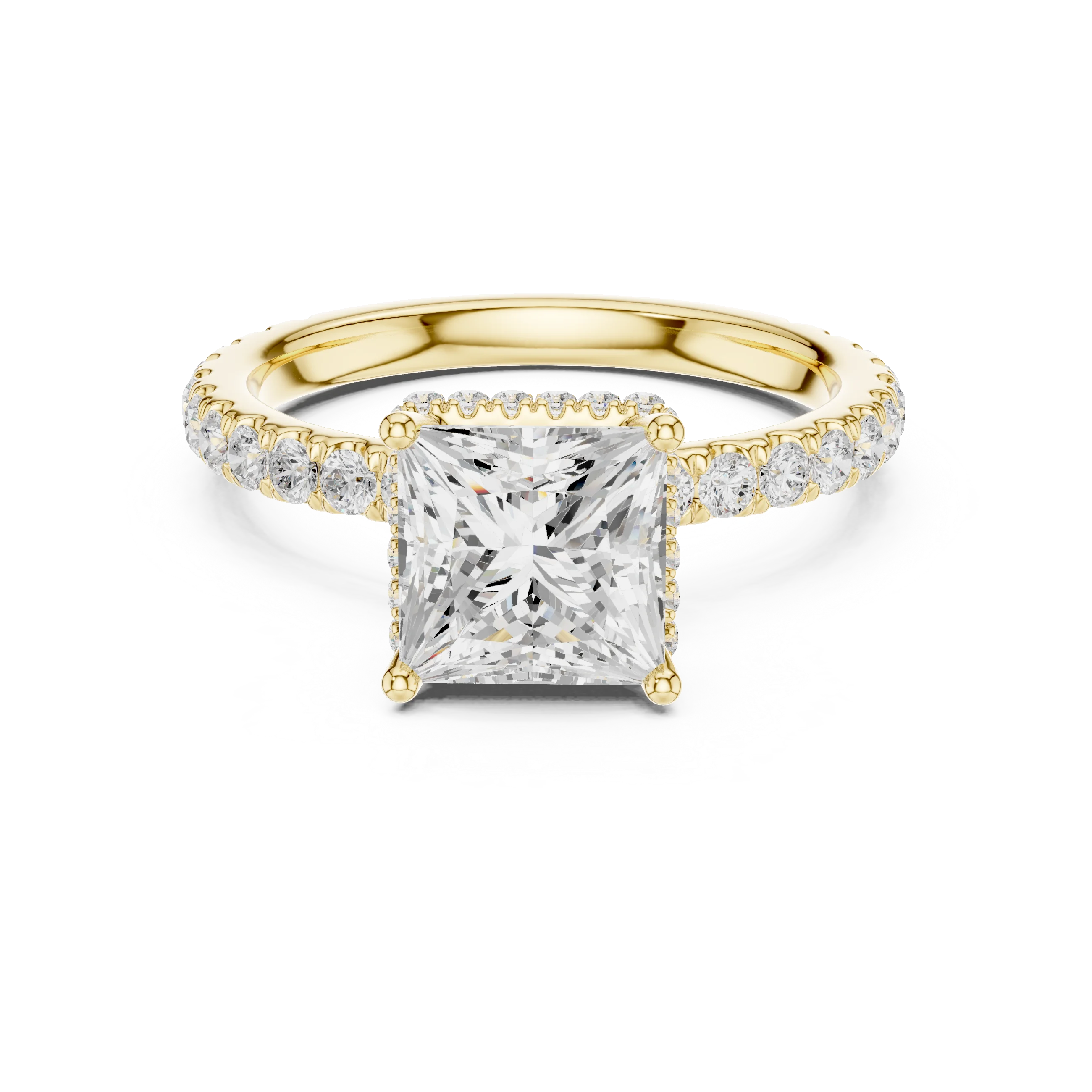 Princess Cut Diamond Double Halo Pave Engagement Ring