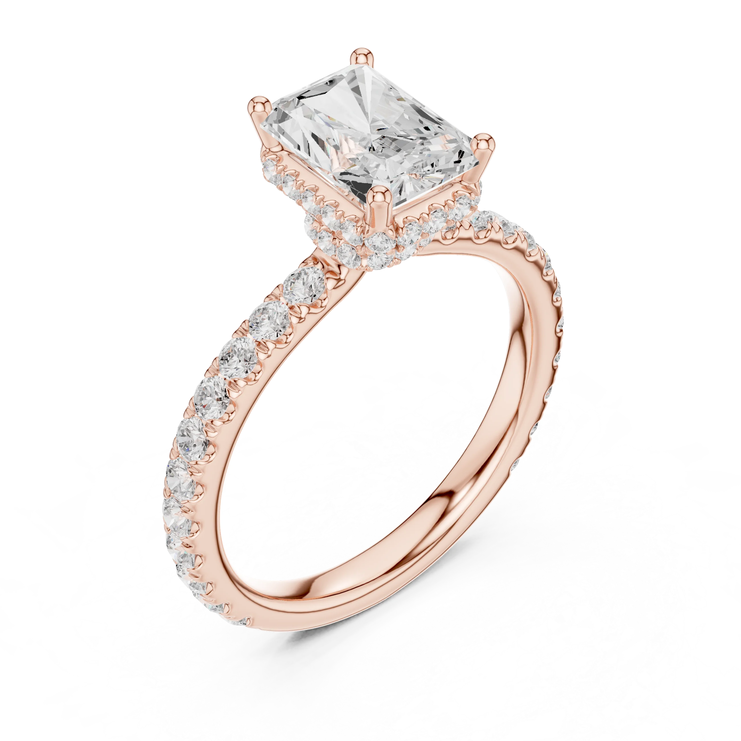 Radiant Cut Diamond Double Halo Pave Engagement Ring