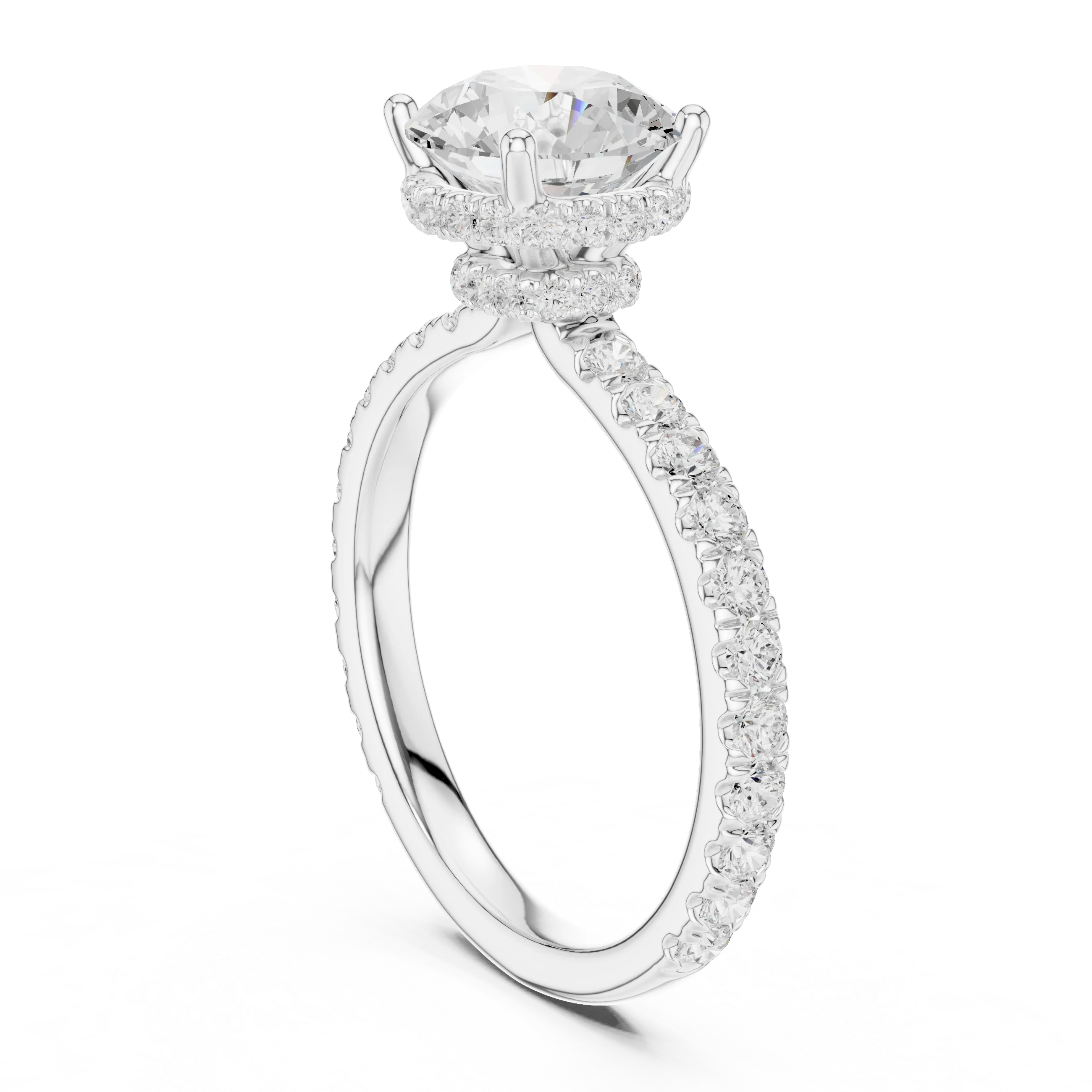 Round Cut Diamond Double Halo Pave Engagement Ring