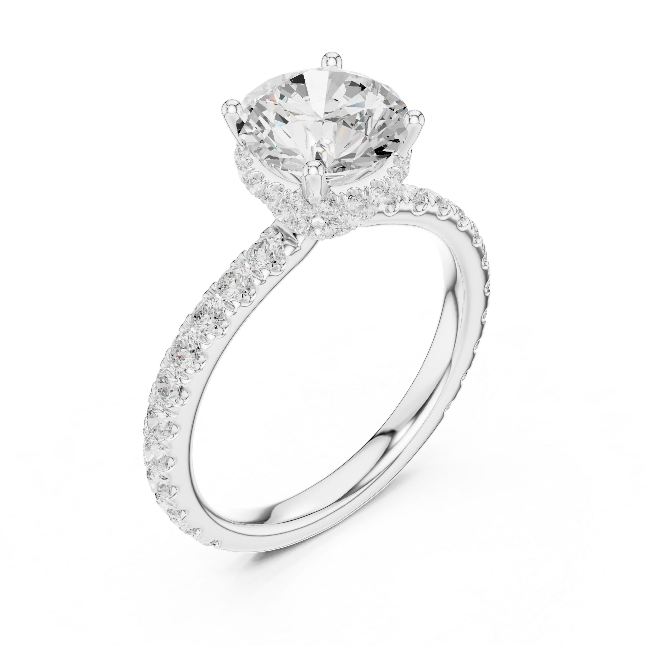 Round Cut Diamond Double Halo Pave Engagement Ring