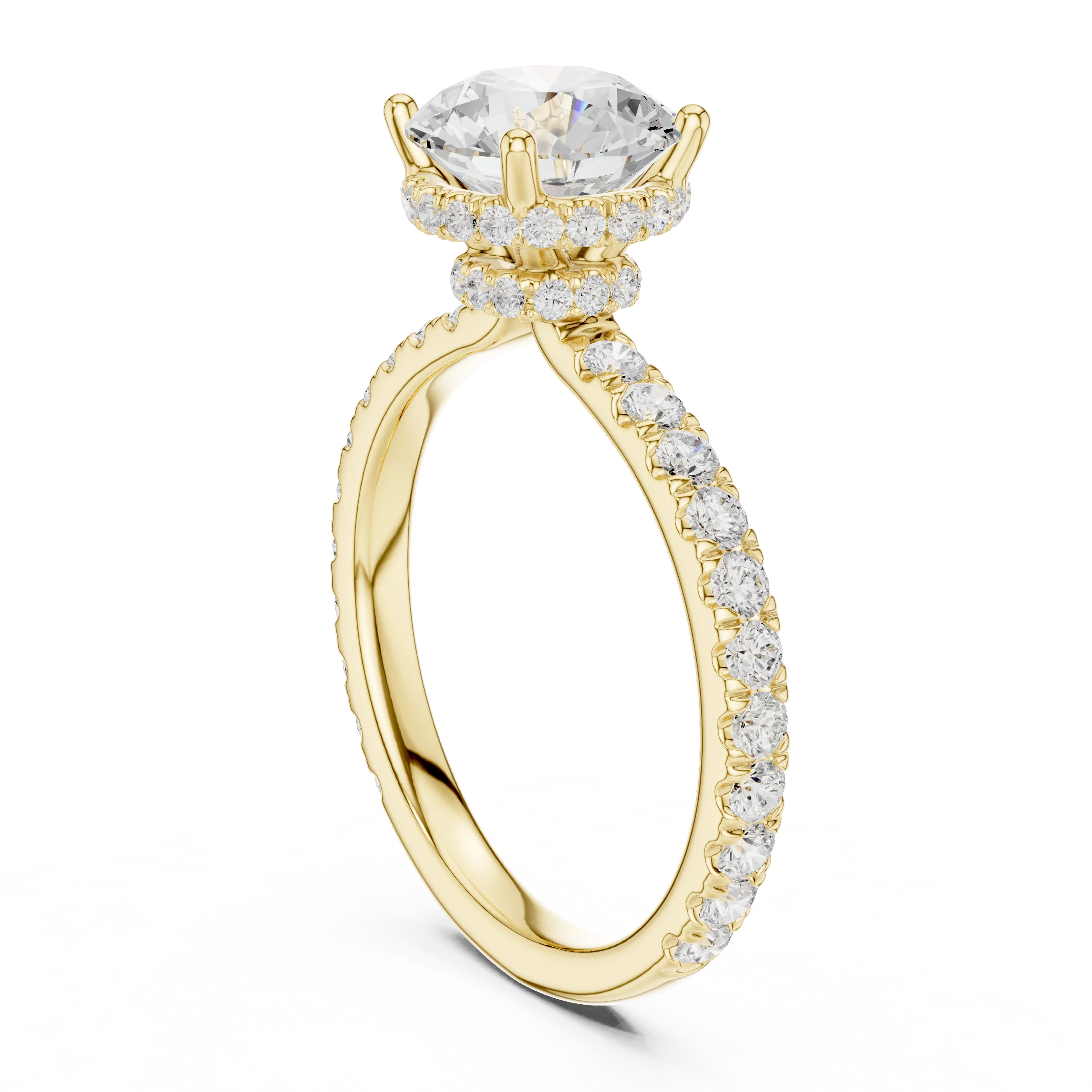 Round Cut Diamond Double Halo Pave Engagement Ring