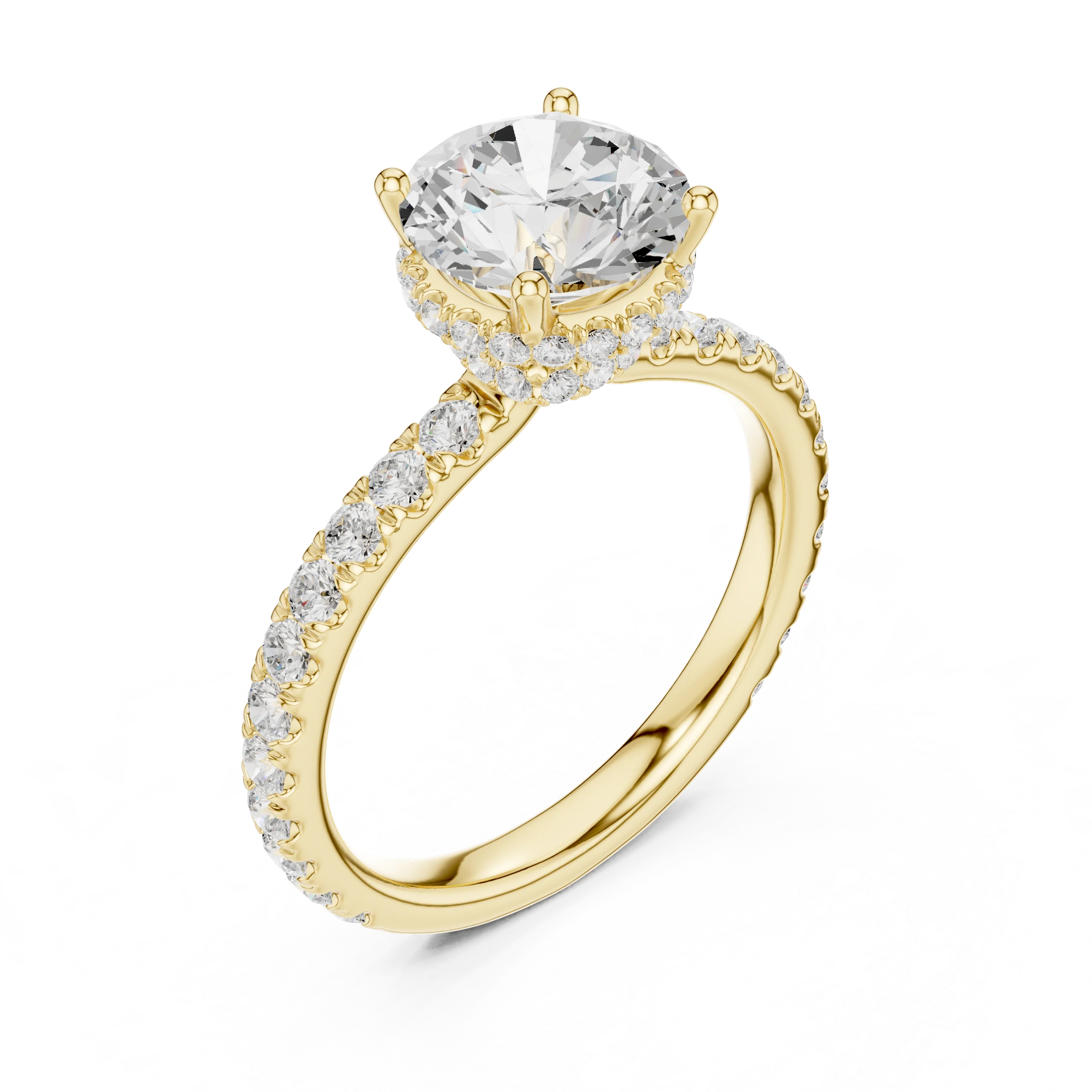 Round Cut Diamond Double Halo Pave Engagement Ring