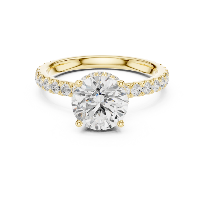 Round Cut Diamond Double Halo Pave Engagement Ring