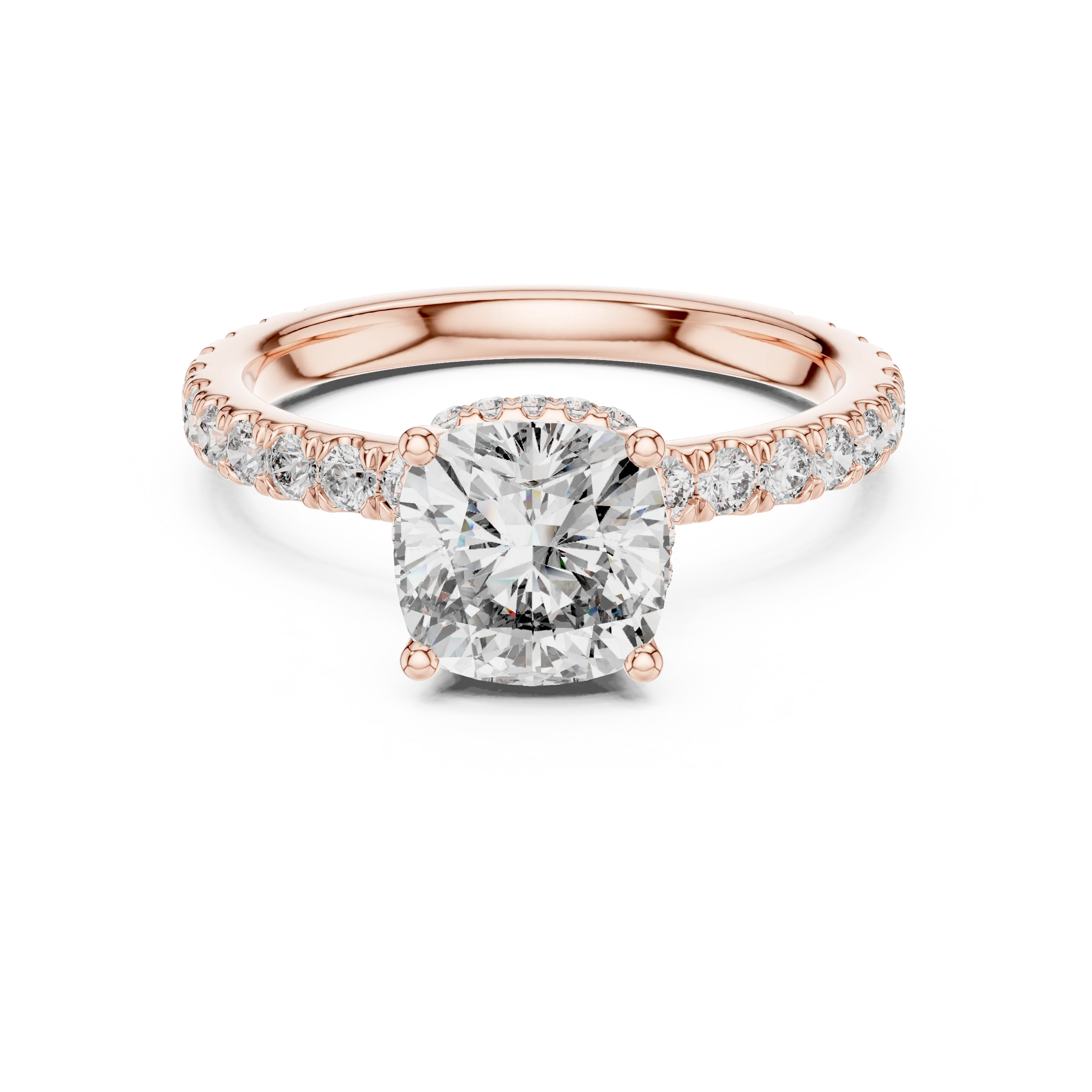 Cushion Brilliant Halo Diamond Engagement Ring with Pave Band