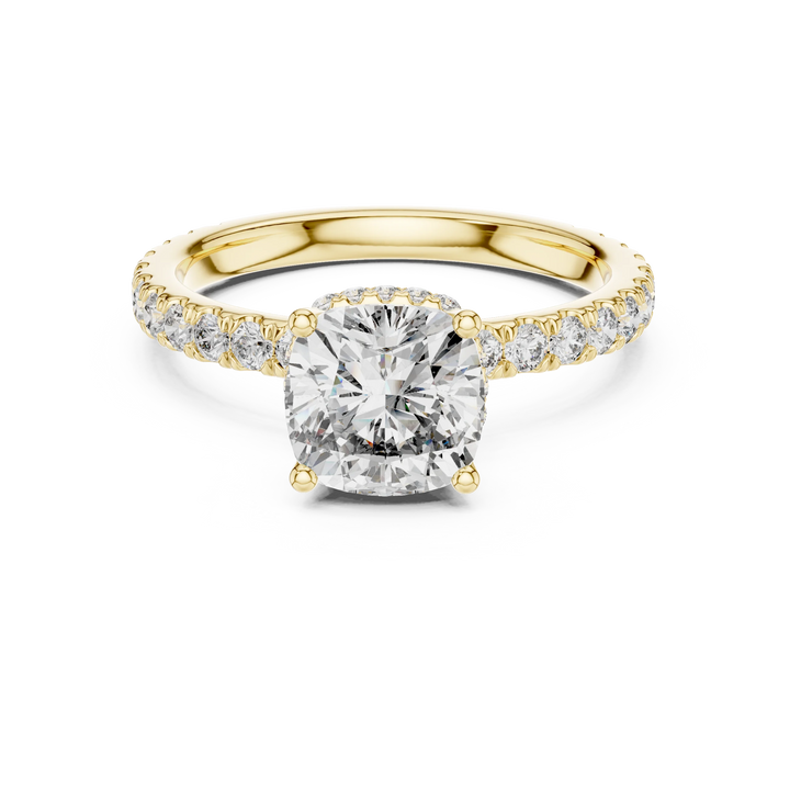 Cushion Brilliant Halo Diamond Engagement Ring with Pave Band
