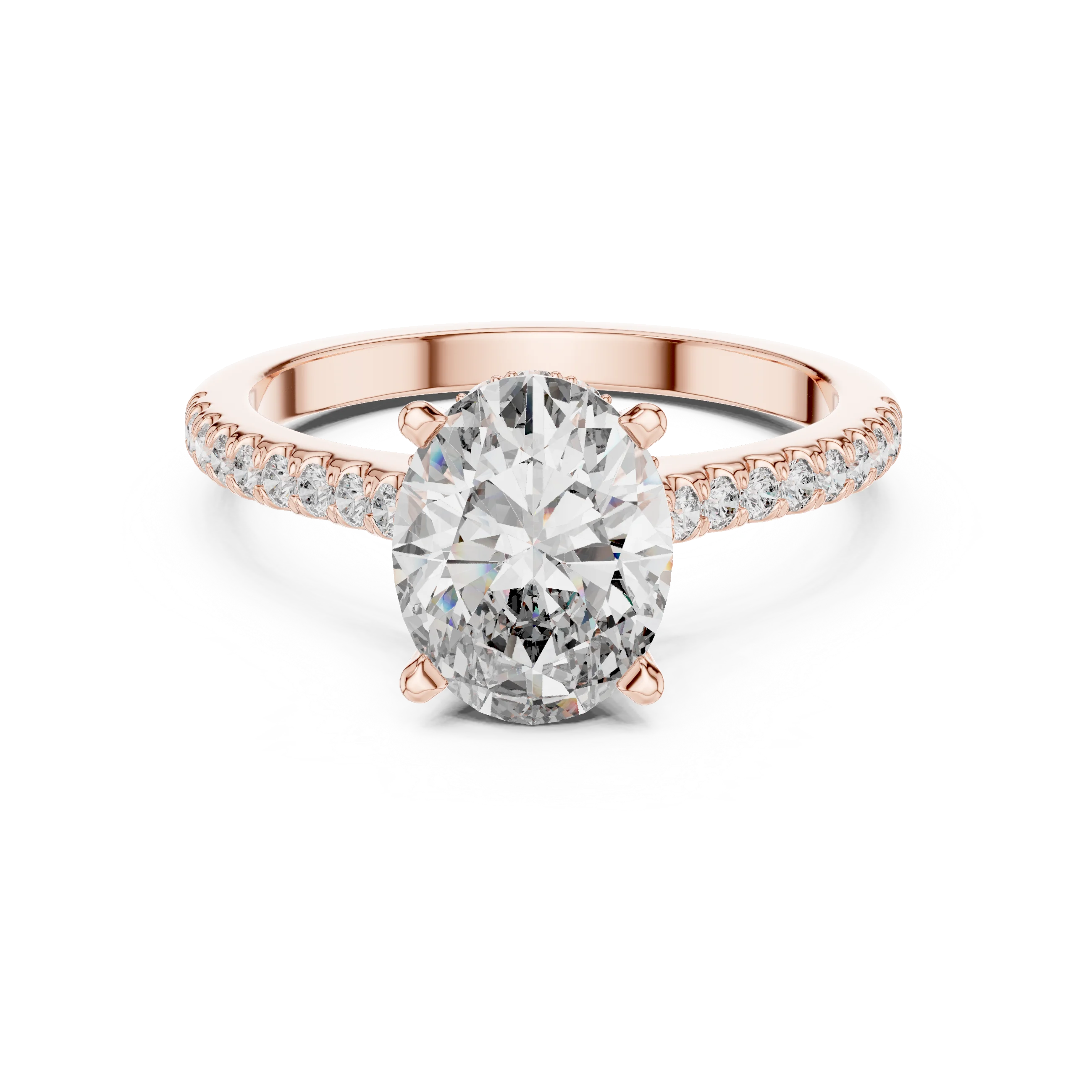 Oval Brilliant Hidden Halo Diamond Engagement Ring with Pave Shank