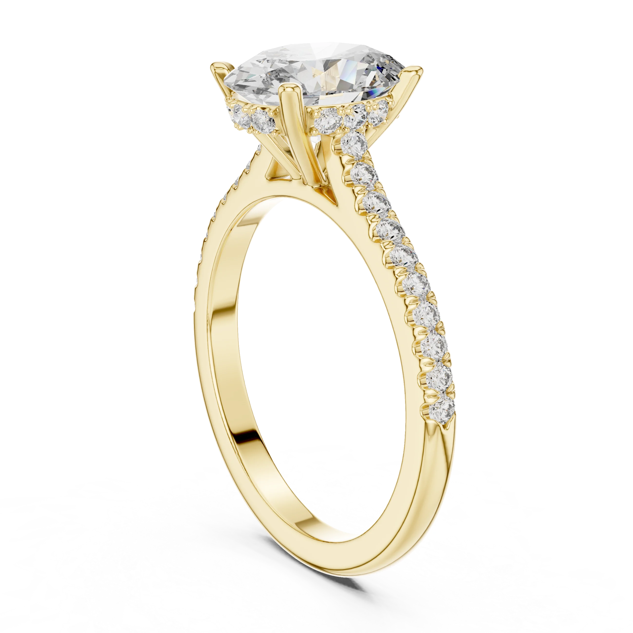 Oval Brilliant Hidden Halo Diamond Engagement Ring with Pave Shank