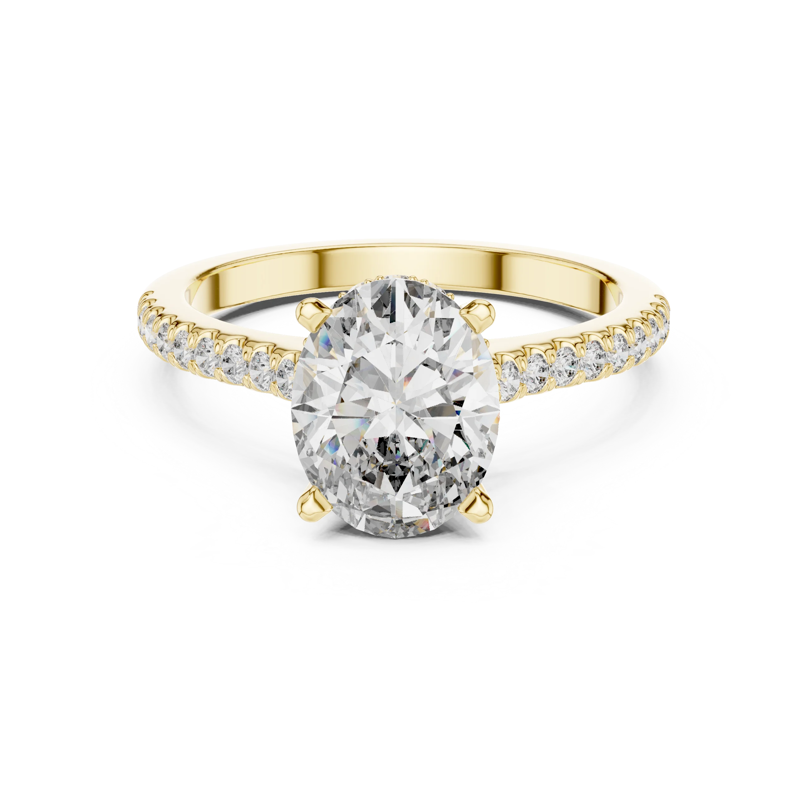 Oval Brilliant Hidden Halo Diamond Engagement Ring with Pave Shank