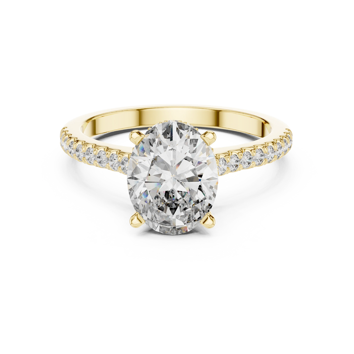 Oval Brilliant Hidden Halo Diamond Engagement Ring with Pave Shank
