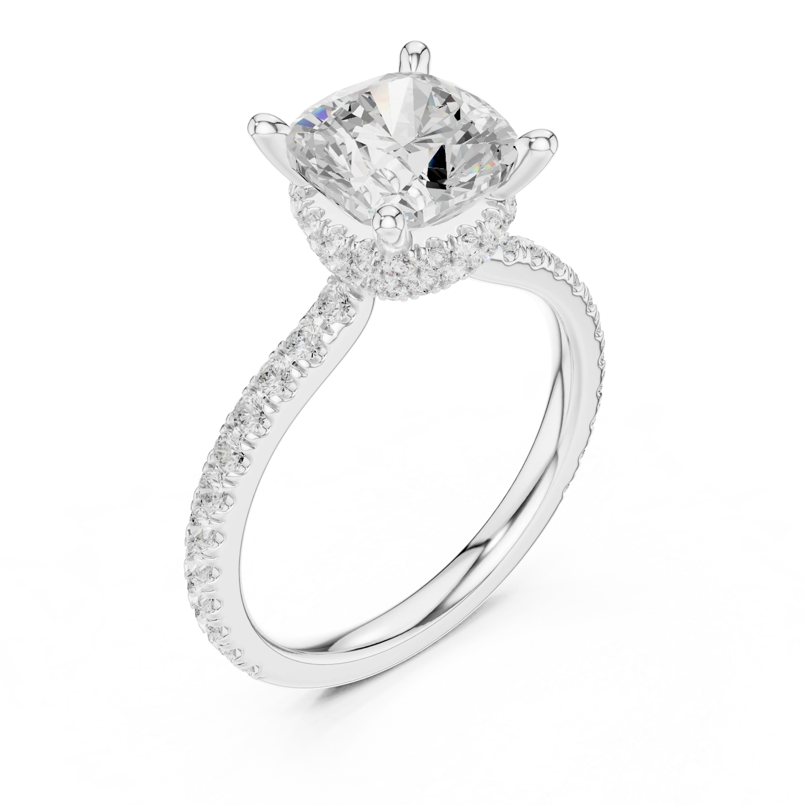 Cushion Cut Diamond Double Hidden Halo Engagement Ring