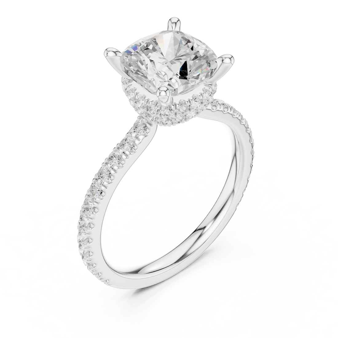 Cushion Cut Diamond Double Hidden Halo Engagement Ring