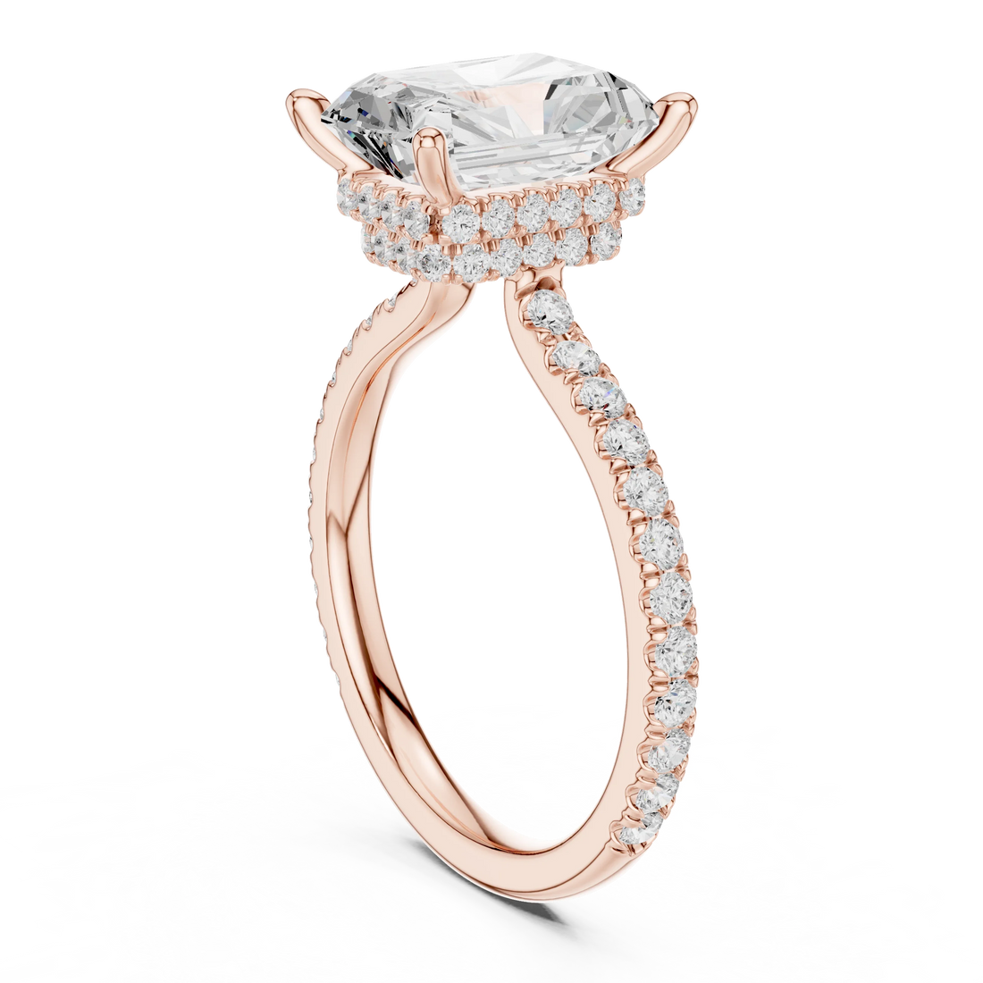 Radiant Cut Diamond Double Hidden Halo Engagement Ring