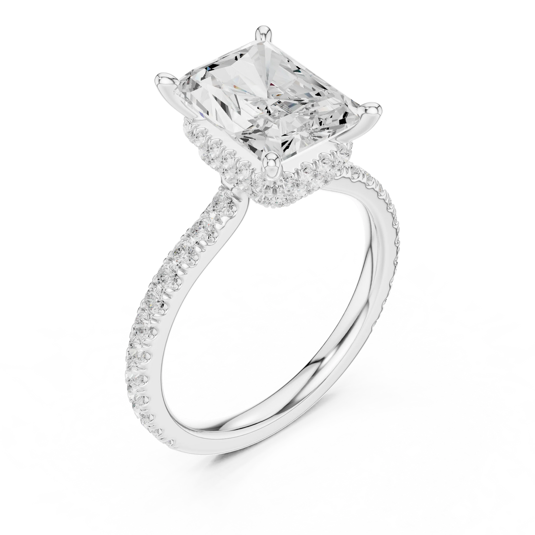 Radiant Cut Diamond Double Hidden Halo Engagement Ring