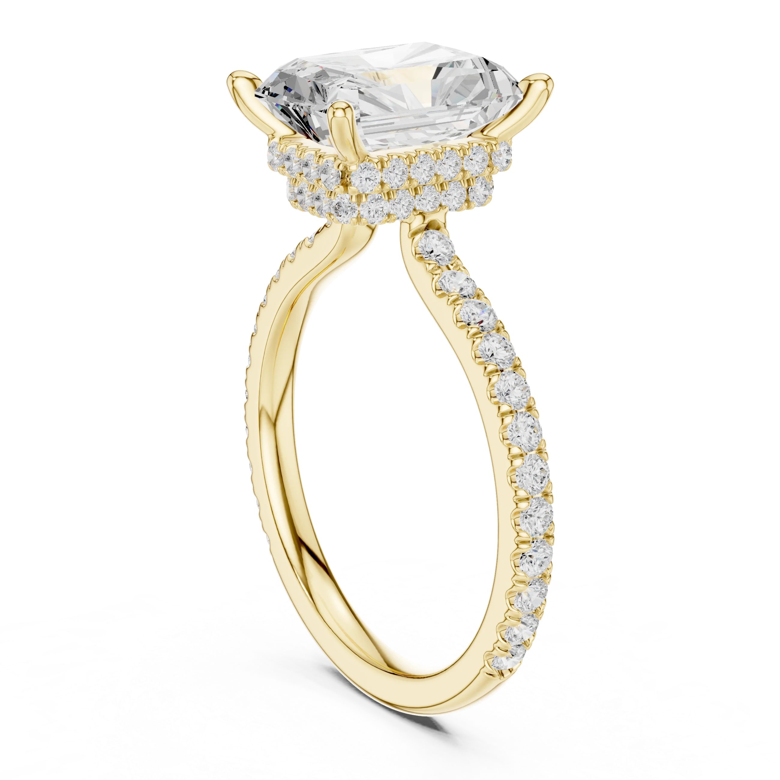 Radiant Cut Diamond Double Hidden Halo Engagement Ring