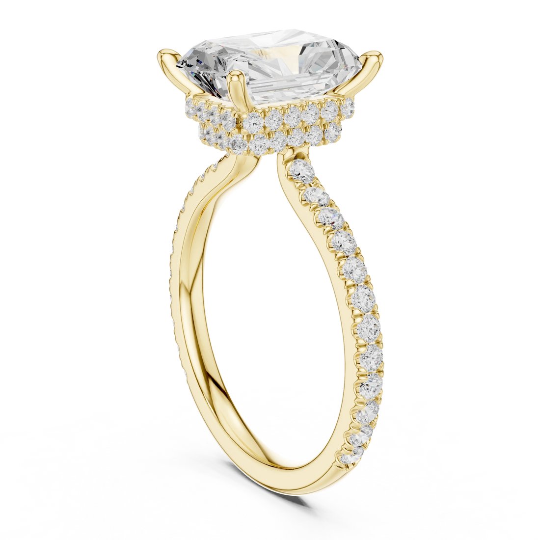 Radiant Cut Diamond Double Hidden Halo Engagement Ring