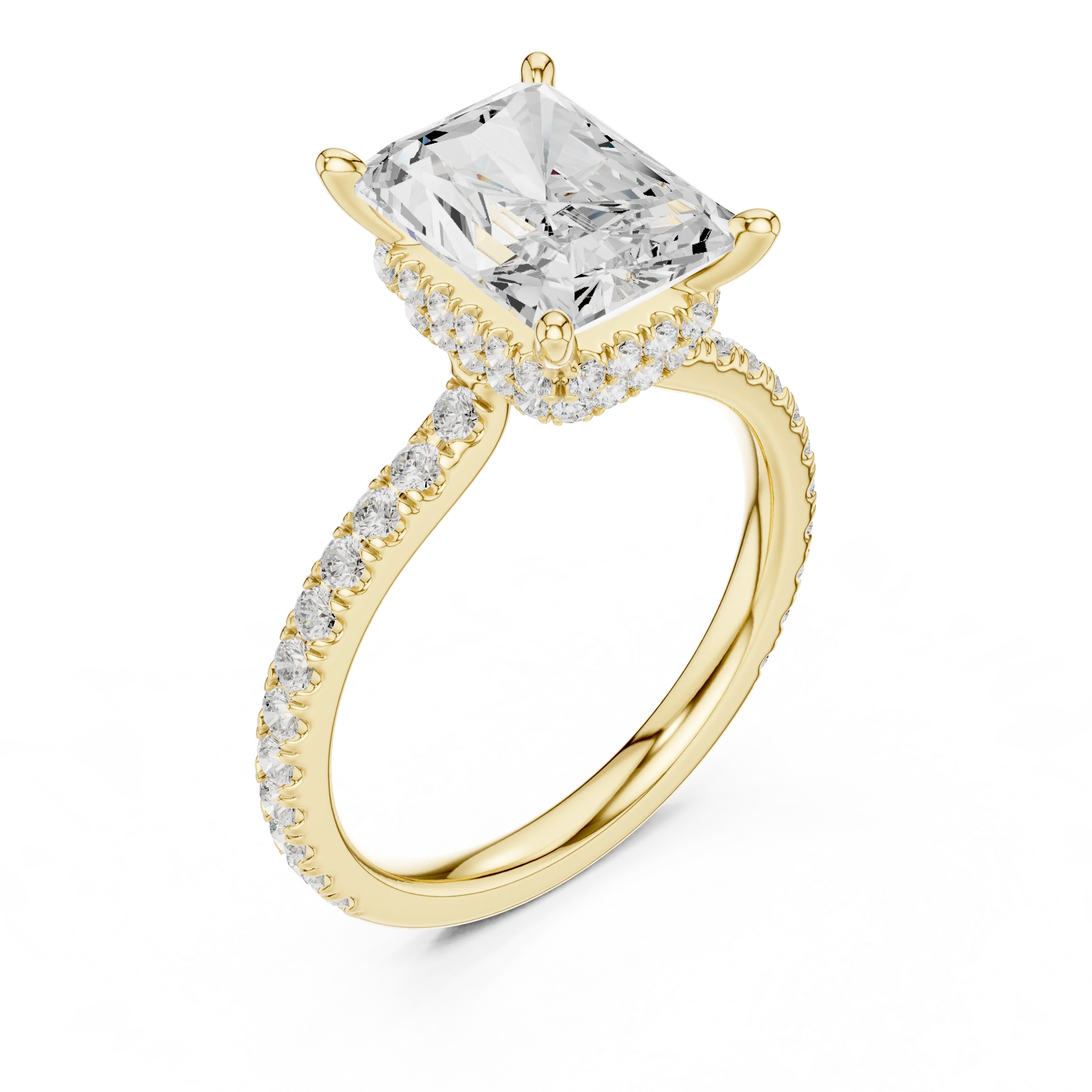 Radiant Cut Diamond Double Hidden Halo Engagement Ring