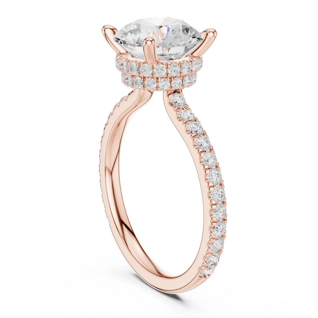 Round Cut Diamond Double Hidden Halo Engagement Ring