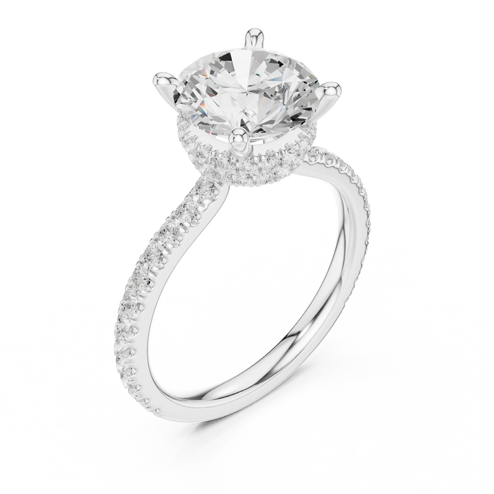 Round Cut Diamond Double Hidden Halo Engagement Ring