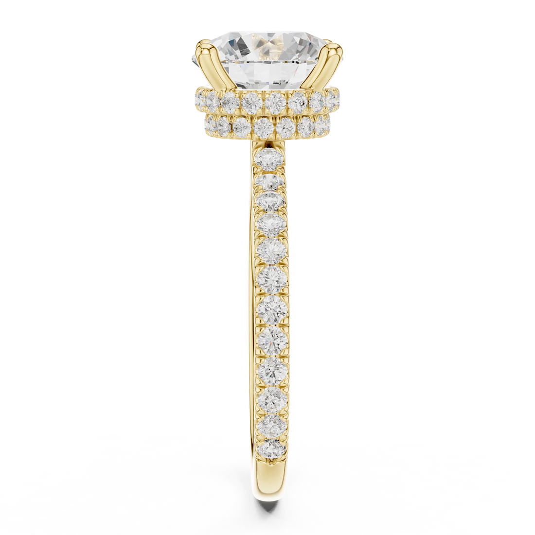 Round Cut Diamond Double Hidden Halo Engagement Ring