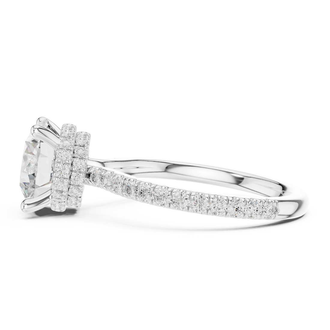 Round Cut Diamond Double Hidden Halo Engagement Ring