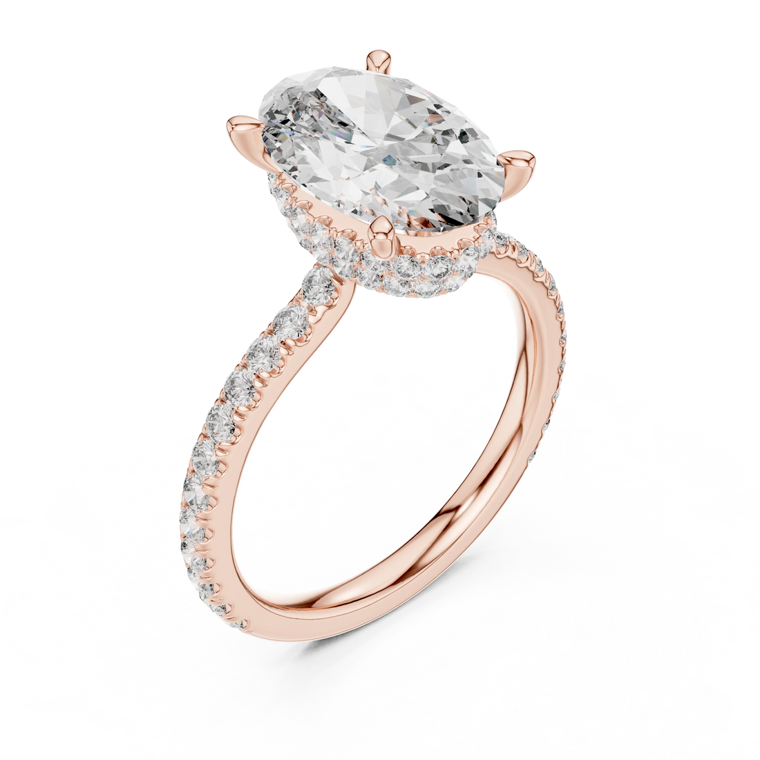 Cushion Diamond Double Halo Engagement Ring with Pave Band