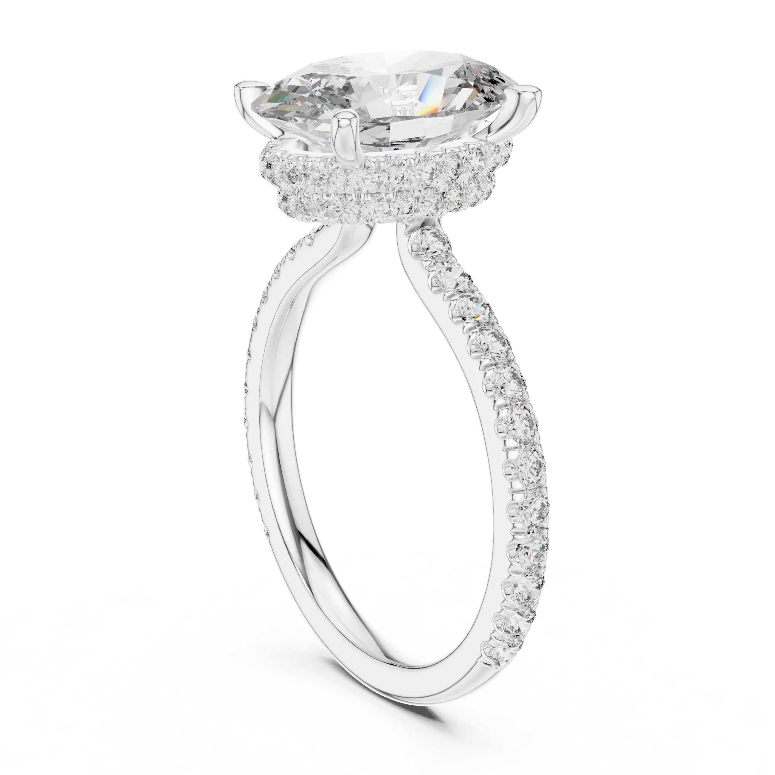 Cushion Diamond Double Halo Engagement Ring with Pave Band