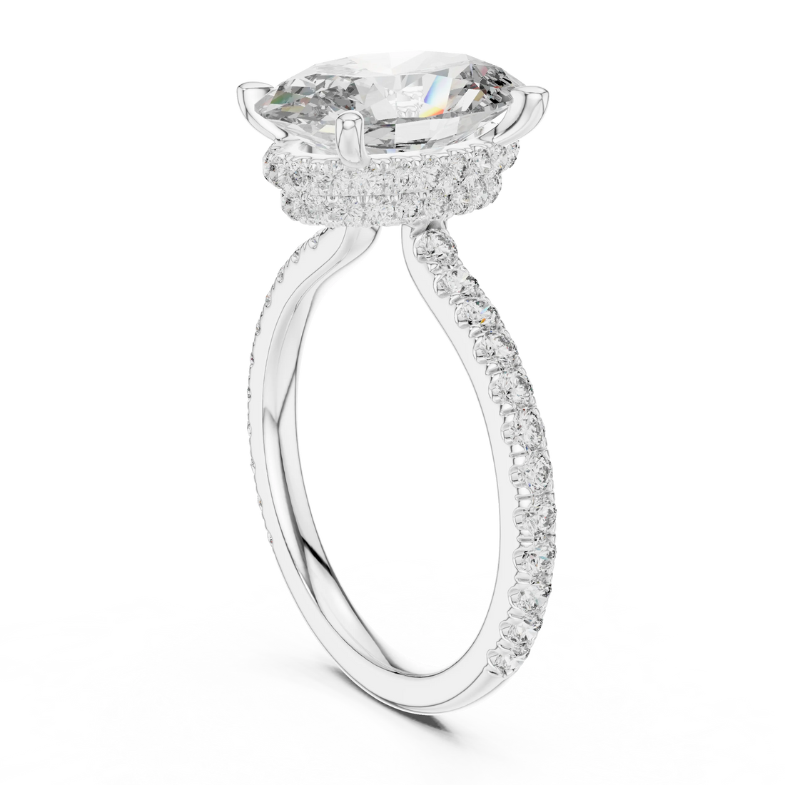 Cushion Diamond Double Halo Engagement Ring with Pave Band