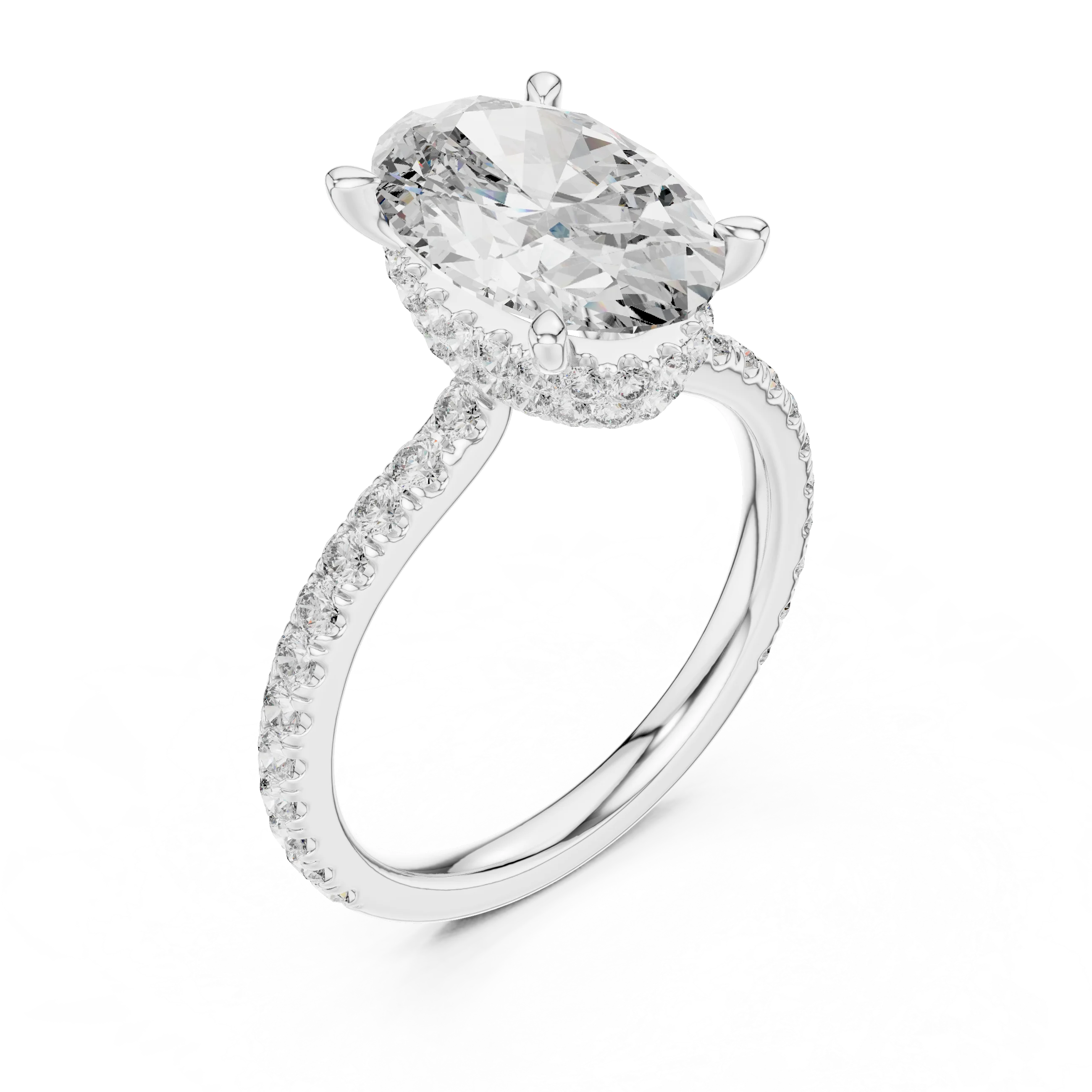 Cushion Diamond Double Halo Engagement Ring with Pave Band