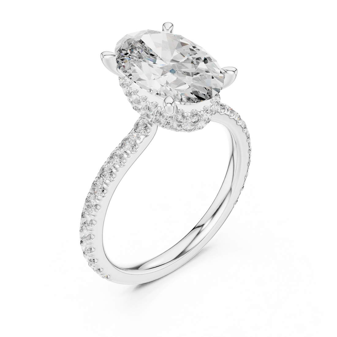 Cushion Diamond Double Halo Engagement Ring with Pave Band