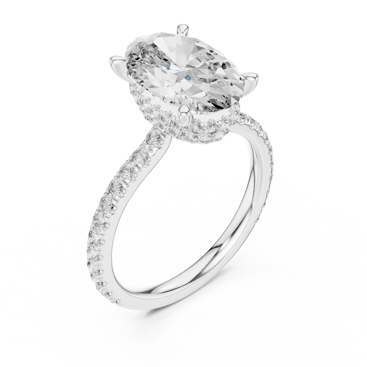 Cushion Diamond Double Halo Engagement Ring with Pave Band