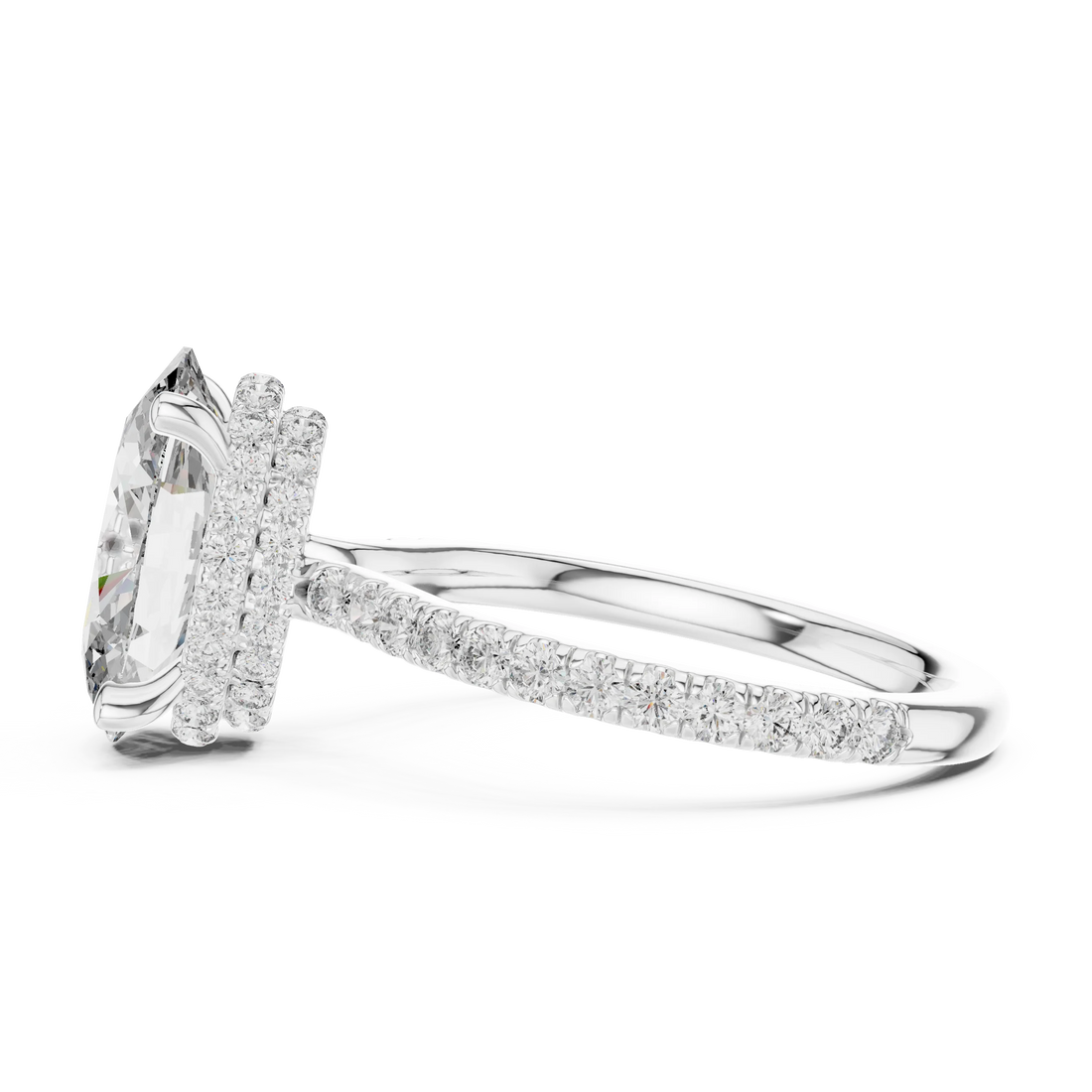 Cushion Diamond Double Halo Engagement Ring with Pave Band