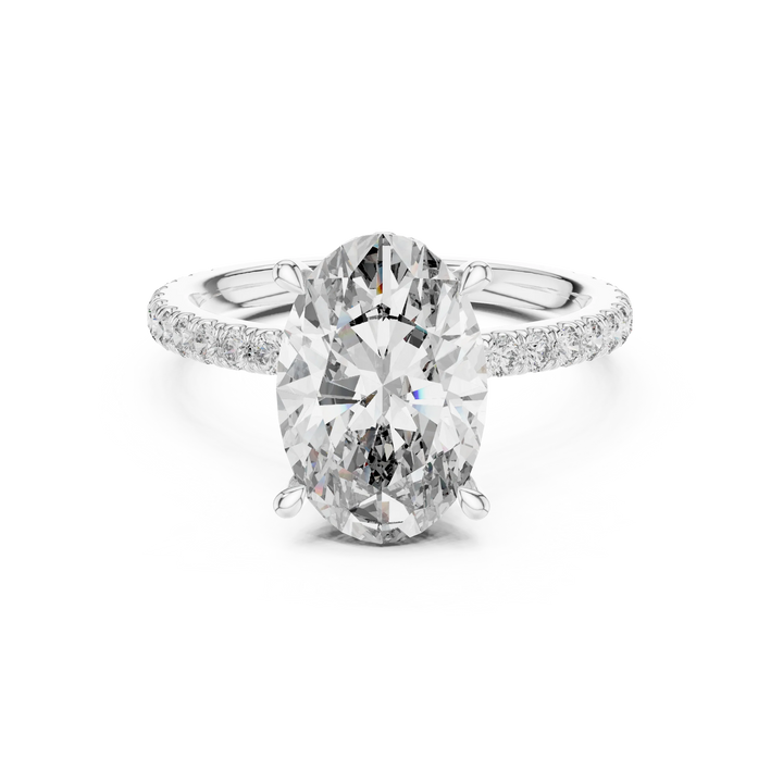 Oval Diamond Double Halo Engagement Ring with Pave Band