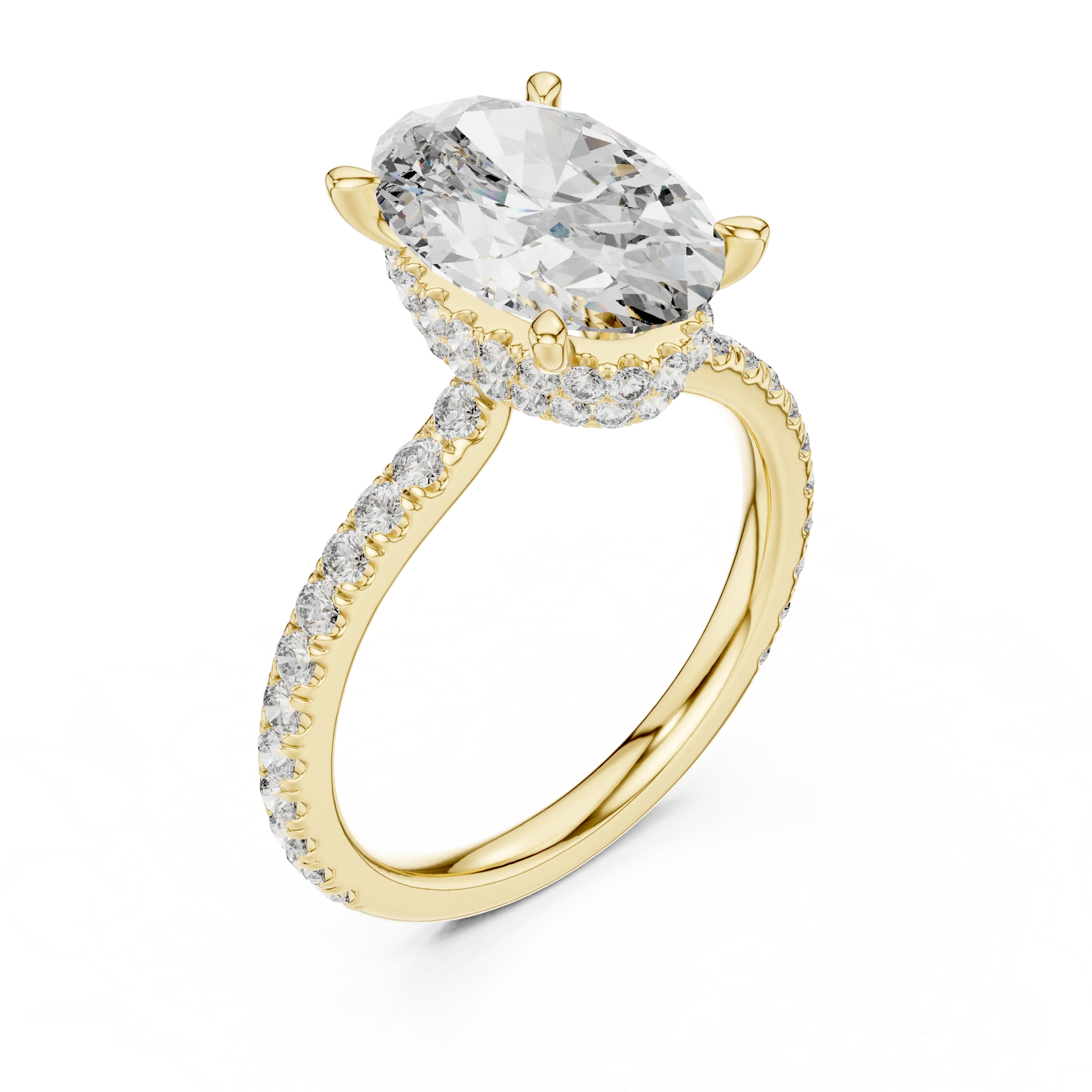 Cushion Diamond Double Halo Engagement Ring with Pave Band