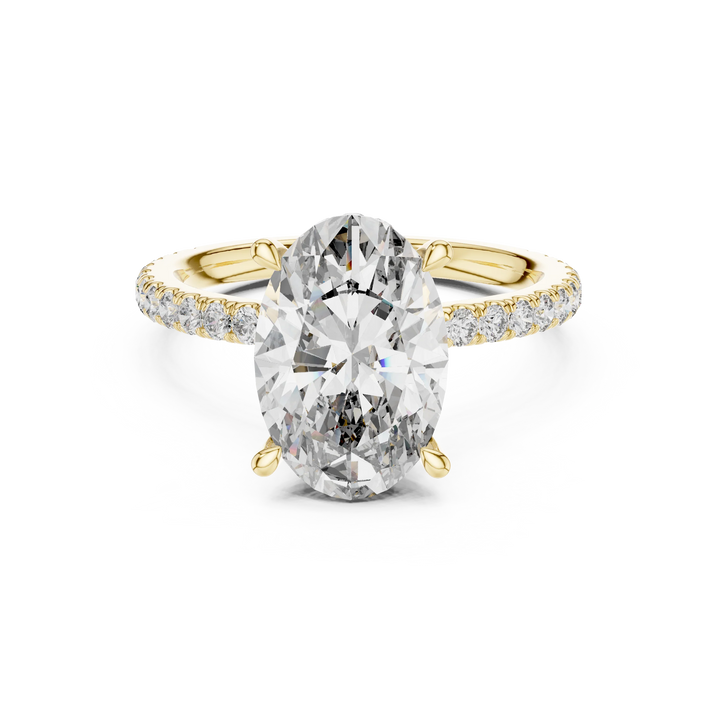 Cushion Diamond Double Halo Engagement Ring with Pave Band