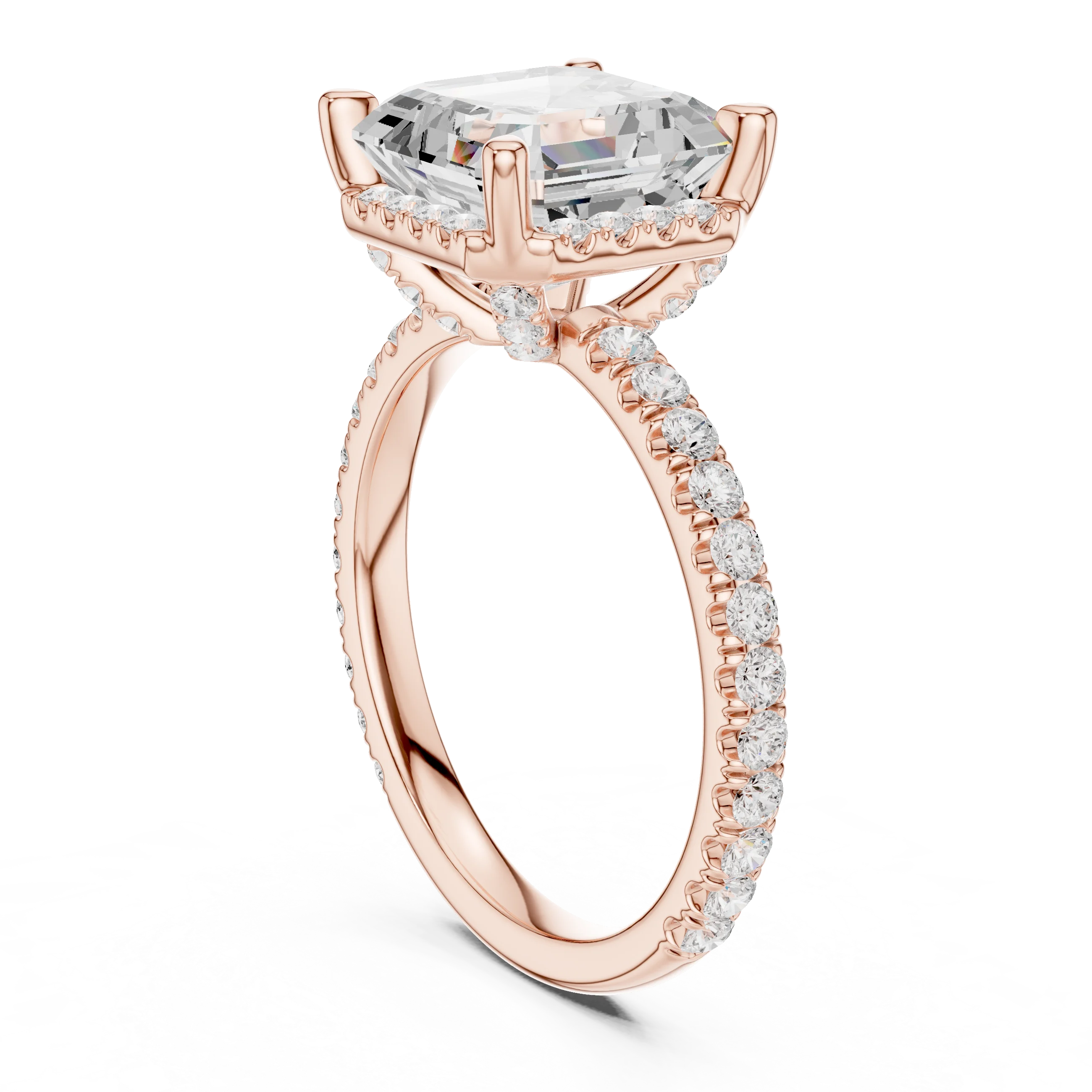 Asscher Diamond Hidden Halo Engagement Ring