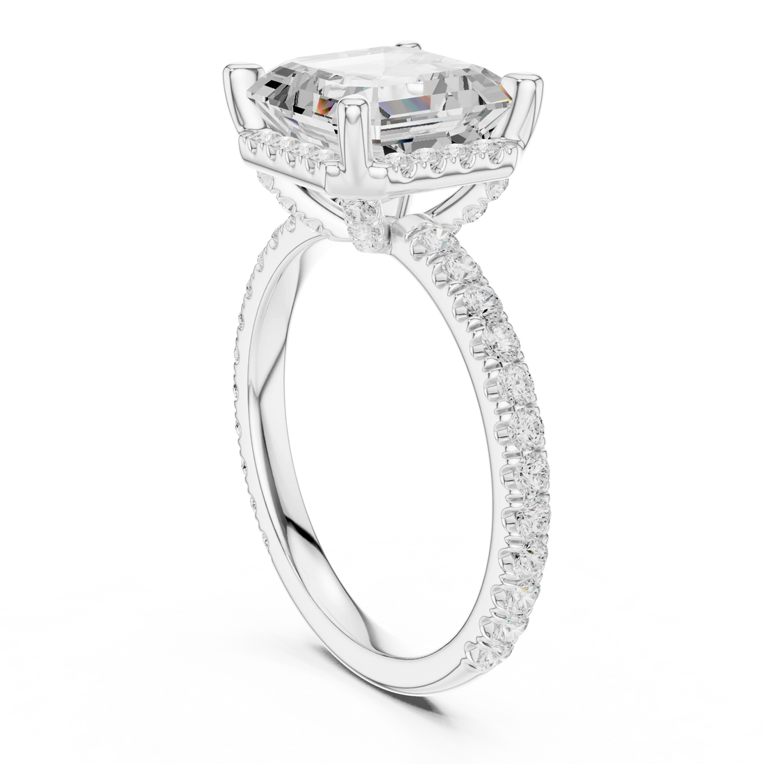 Asscher Diamond Hidden Halo Engagement Ring