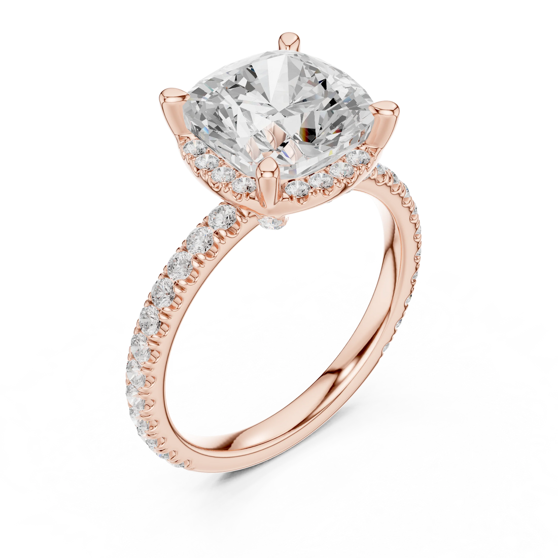 Cushion Diamond Hidden Halo Engagement Ring