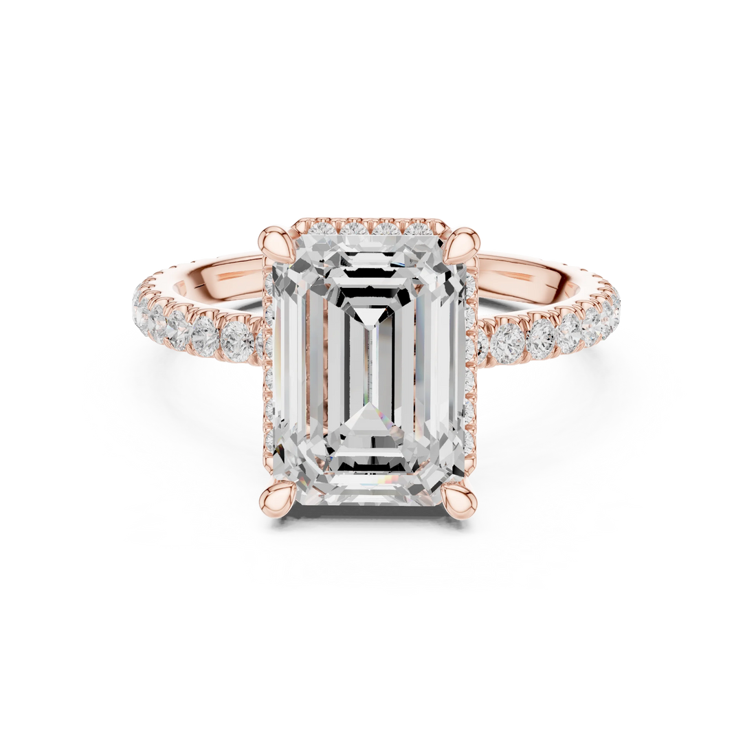Emerald Diamond Hidden Halo Engagement Ring