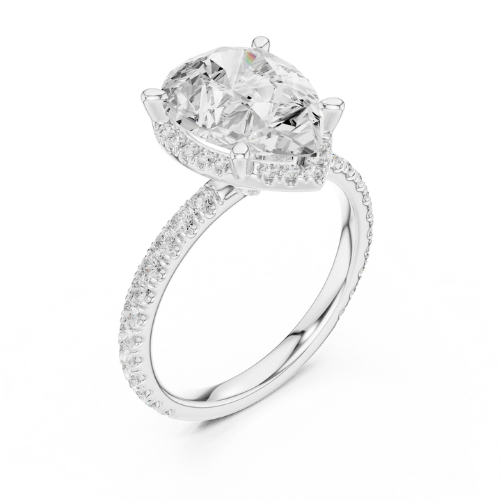 Pear Diamond Hidden Halo Engagement Ring